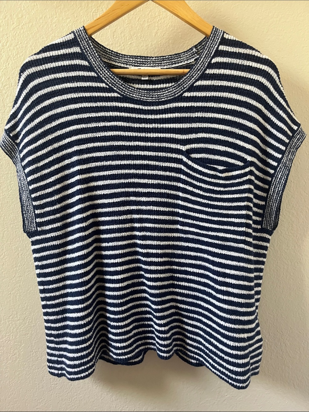Madewell Ribbed Pocket Sweater Tee blue white Size Large